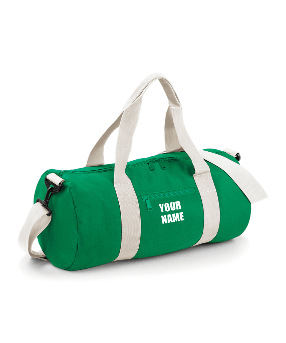 Green & White Personalised Sports Barrel Bag