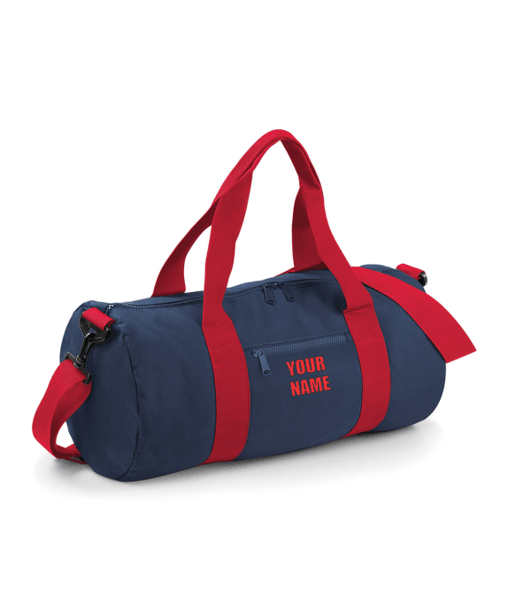 Navy & Red Personalised Sports Barrel Bag