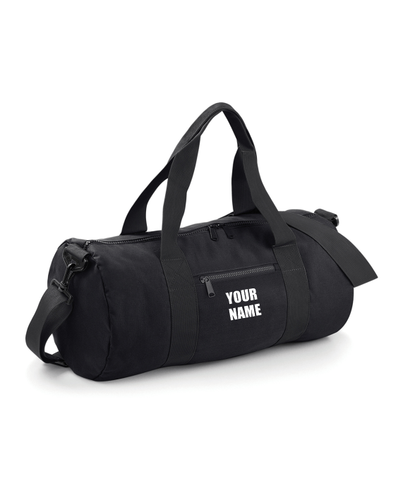 Black Personalised Sports Barrel Bag
