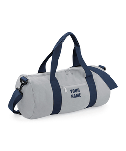 Grey & Navy Personalised Sports Barrel Bag
