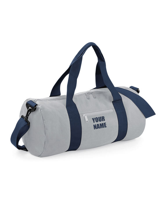 Grey & Navy Personalised Sports Barrel Bag